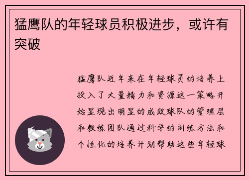 猛鹰队的年轻球员积极进步，或许有突破